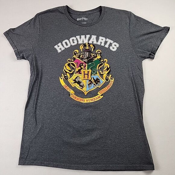 Harry Potter T Shirt Hogwarts House Crest Graphic Tee Mens Medium Grey Top - Picture 1 of 8